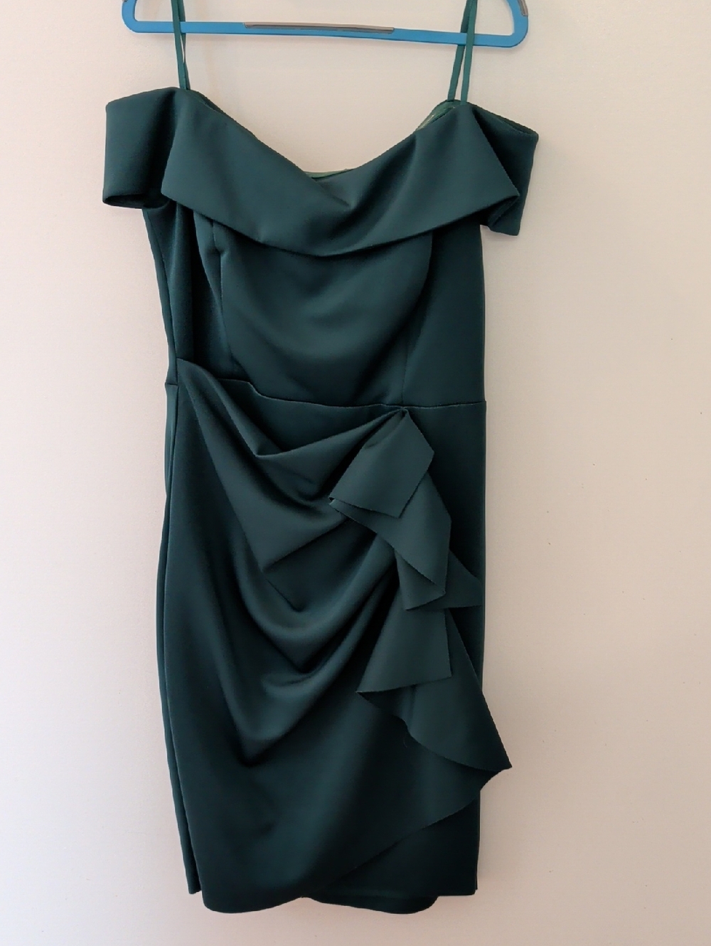 Off-Shoulder Ruffle Bodycon Dress - Emerald Green/Deep Teal
